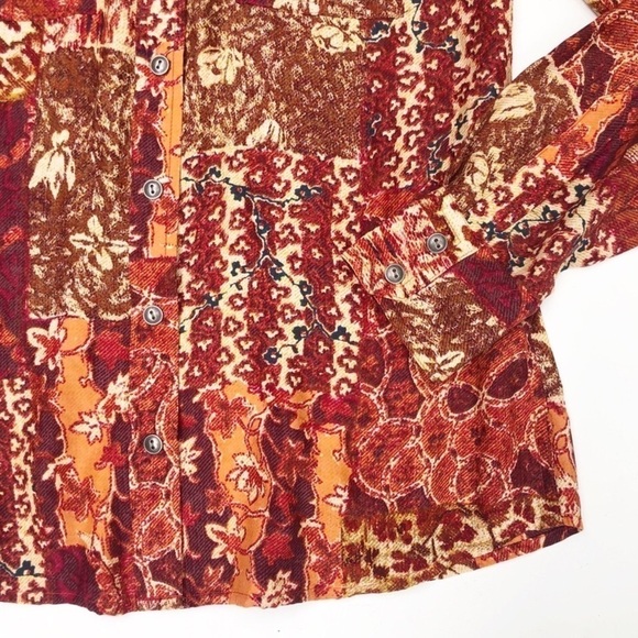 Lucky Brand 100% Silk Patchwork Paisley Button Down Shirt Red XS - Picture 4 of 8